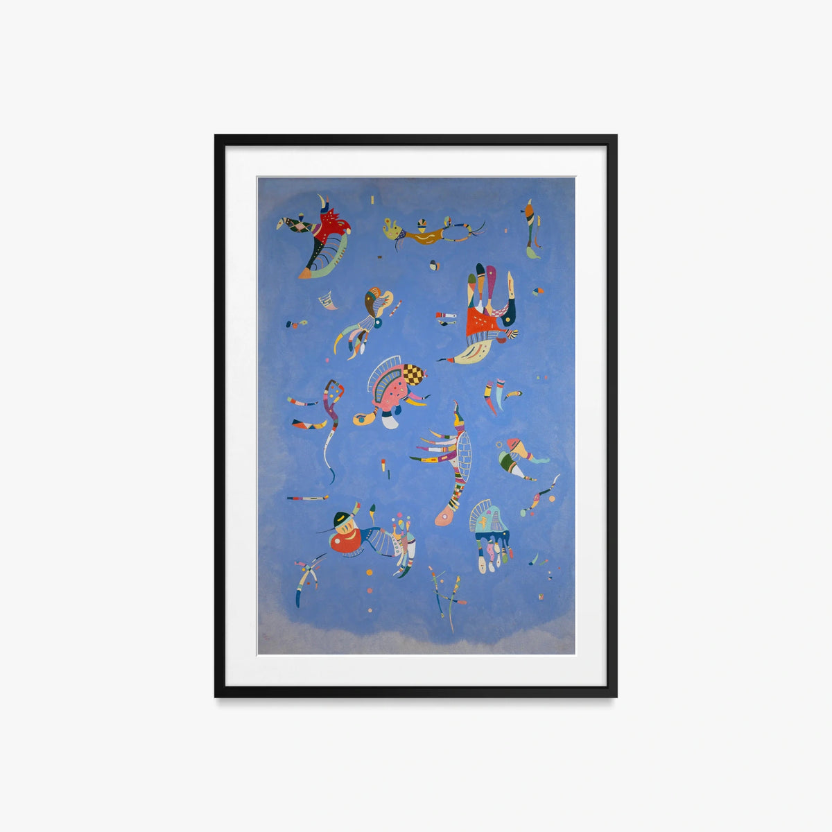 Azzurro Cielo - Wassily Kandinsky, opera di Wassily Kandinsky (Astrattismo), stampa con passepartout e cornice nera, 60x85cm