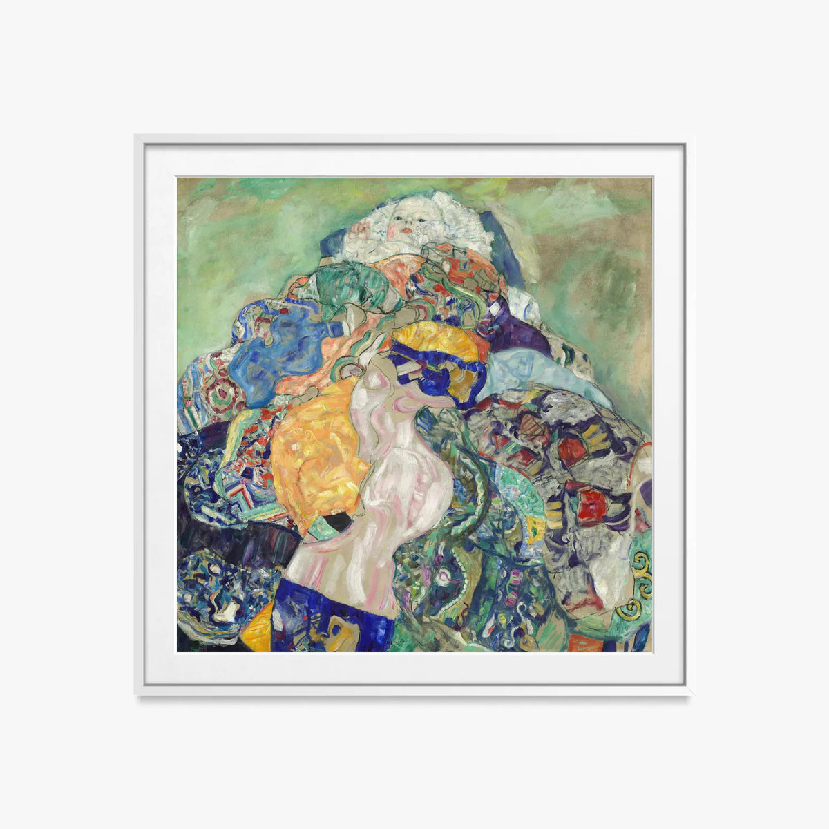 Bambino (Culla) - Gustav Klimt, opera di Gustav Klimt (Secessione Viennese), stampa con passepartout e cornice bianca, 60x60cm