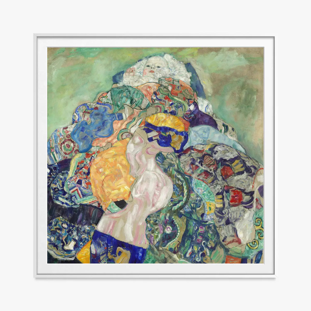 Bambino (Culla) - Gustav Klimt, opera di Gustav Klimt (Secessione Viennese), stampa con passepartout e cornice bianca, 80x80cm