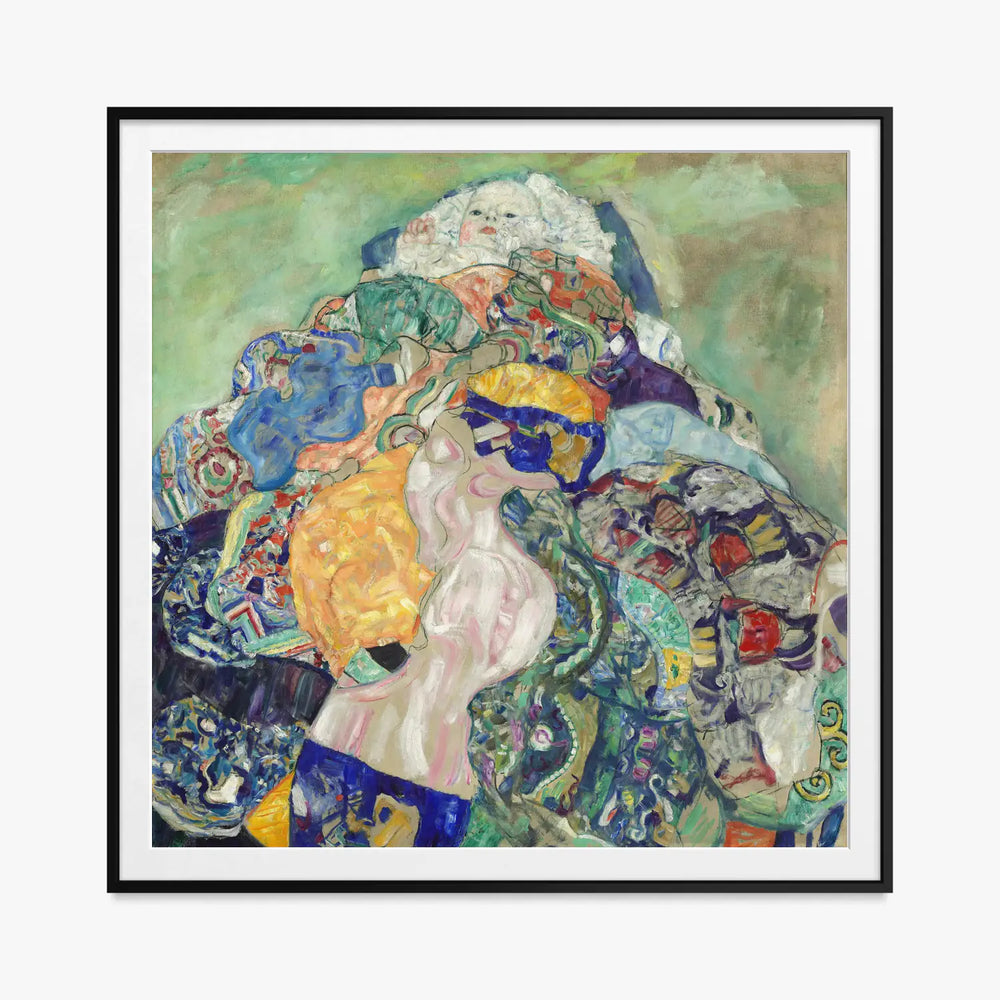 Bambino (Culla) - Gustav Klimt, opera di Gustav Klimt (Secessione Viennese), stampa con passepartout e cornice nera, 80x80cm