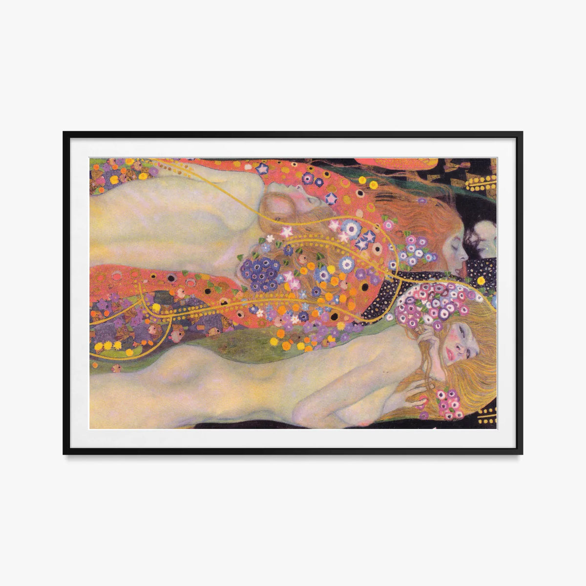 Bisce d'Acqua II - Gustav Klimt, opera di Gustav Klimt (Secessione Viennese), stampa con passepartout e cornice nera, 115x80cm