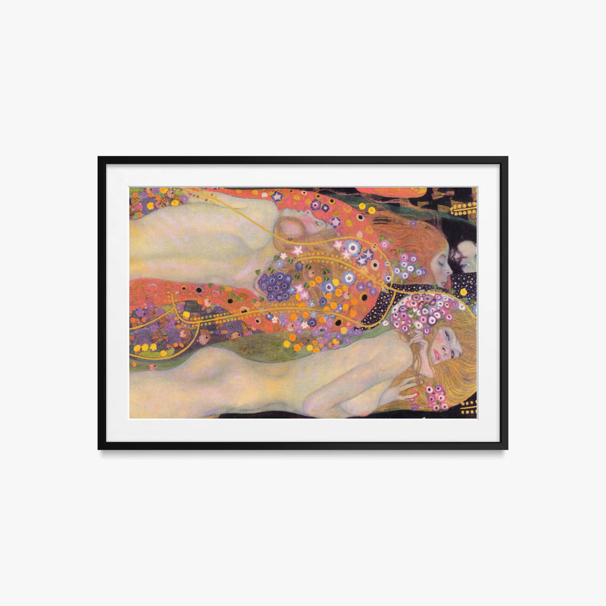Bisce d'Acqua II - Gustav Klimt, opera di Gustav Klimt (Secessione Viennese), stampa con passepartout e cornice nera, 85x60cm
