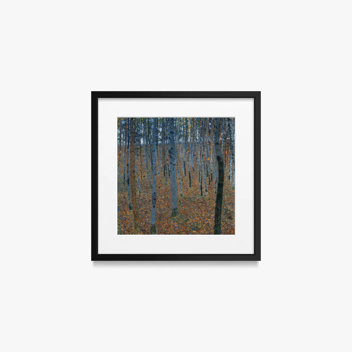 Bosco di Faggi I - Gustav Klimt, opera di Gustav Klimt (Secessione Viennese), stampa con passepartout e cornice nera, 40x40cm