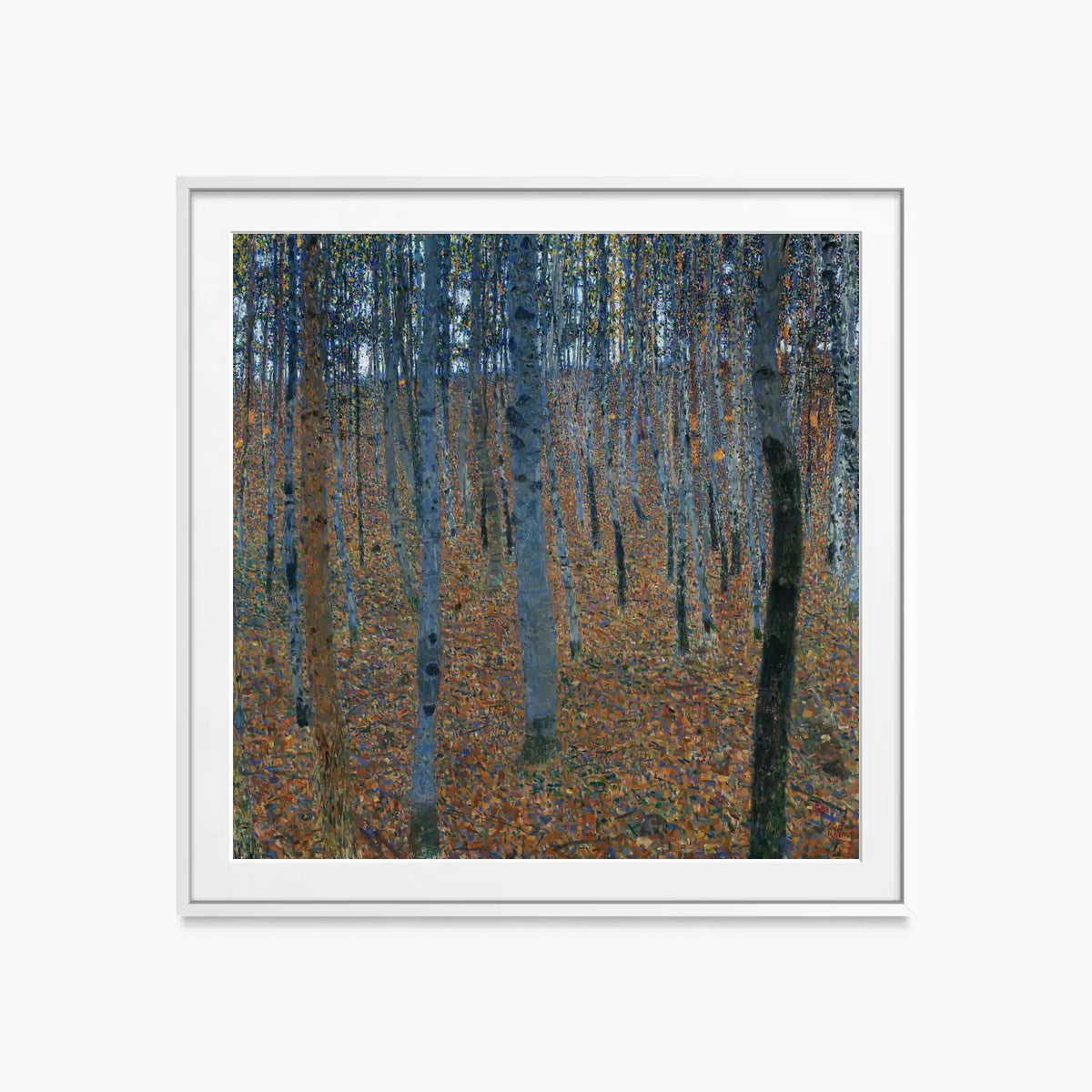 Bosco di Faggi I - Gustav Klimt, opera di Gustav Klimt (Secessione Viennese), stampa con passepartout e cornice bianca, 60x60cm