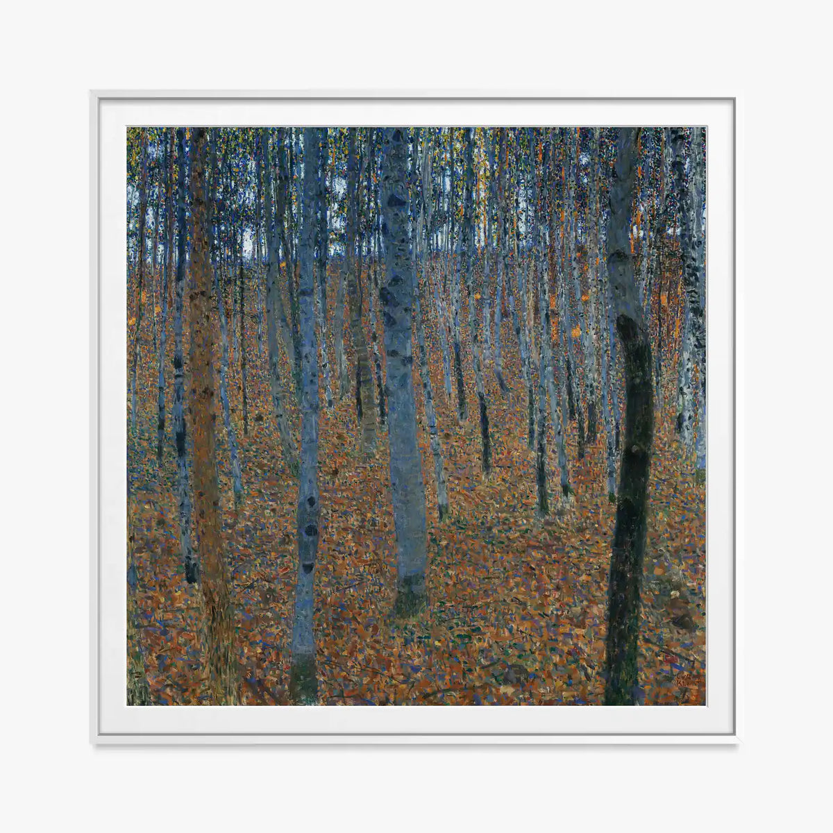 Bosco di Faggi I - Gustav Klimt, opera di Gustav Klimt (Secessione Viennese), stampa con passepartout e cornice bianca, 80x80cm