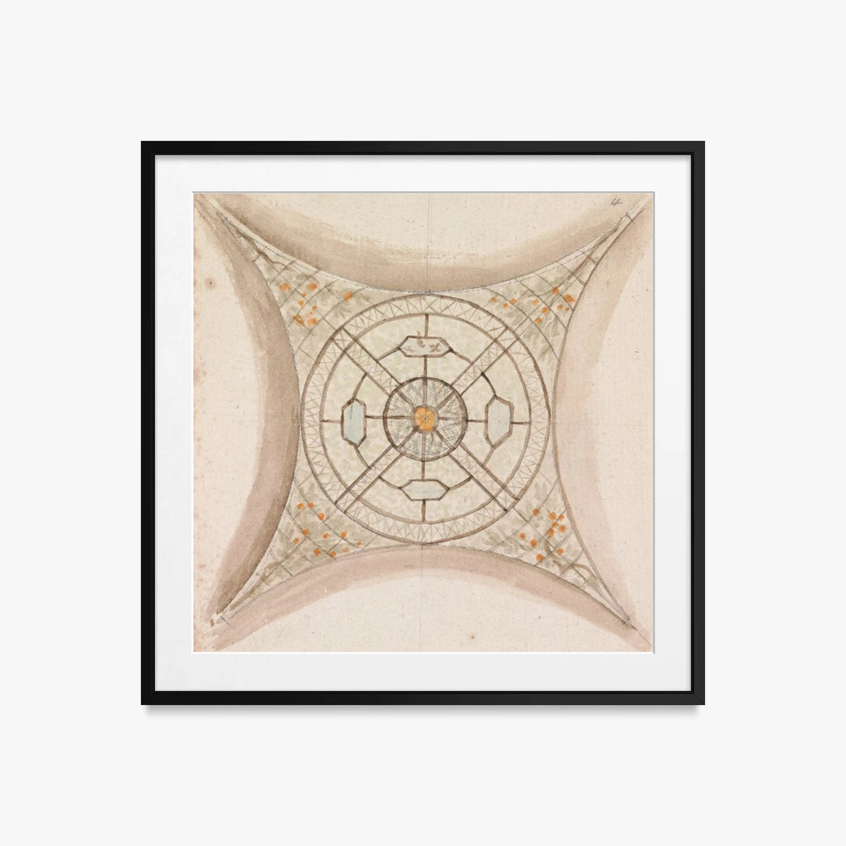 Bozzetto di Soffitto, Galleria Vaticana - Henry Swinburne, opera di Henry Swinburne (Art Nouveau), stampa con passepartout e cornice nera, 50x50cm