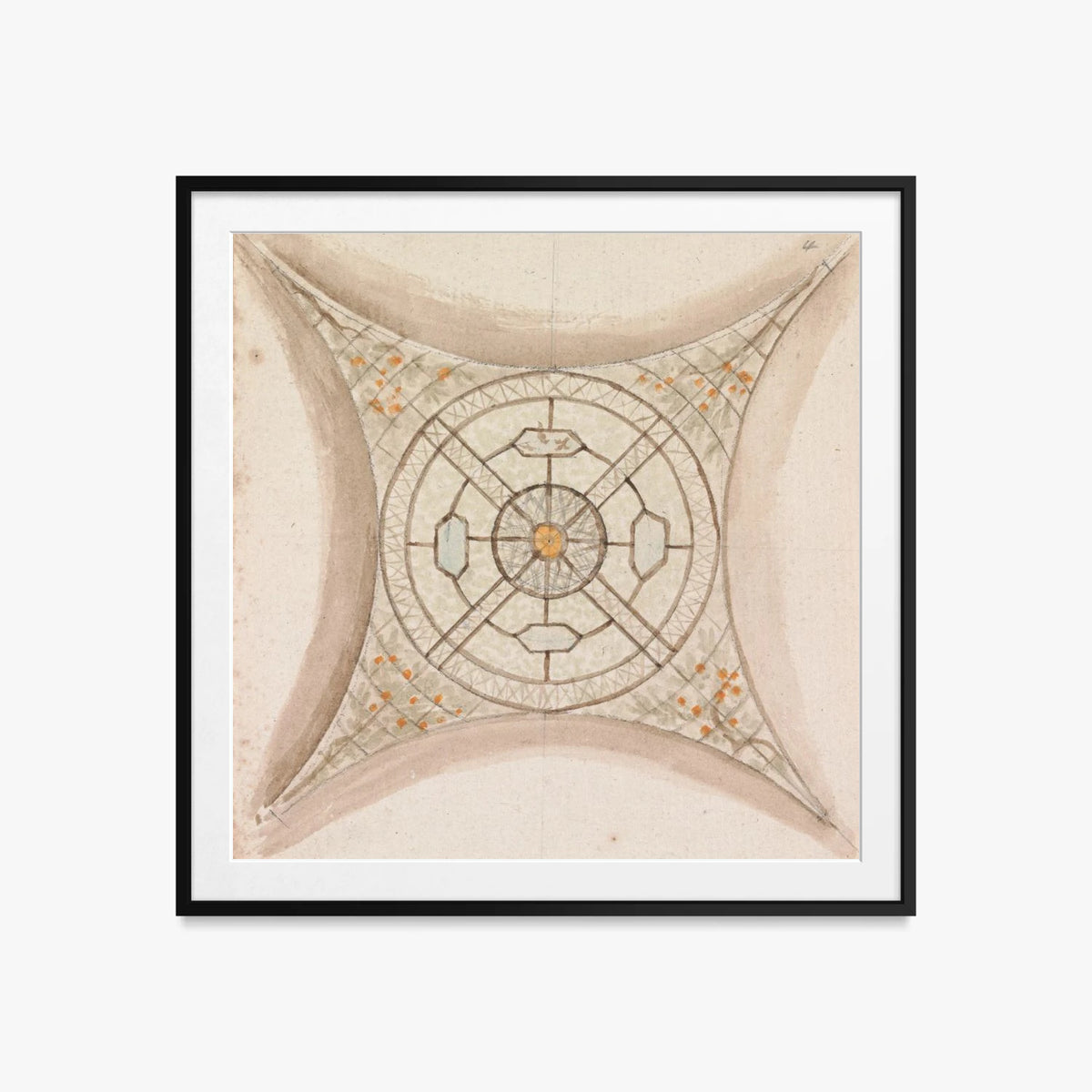 Bozzetto di Soffitto, Galleria Vaticana - Henry Swinburne, opera di Henry Swinburne (Art Nouveau), stampa con passepartout e cornice nera, 60x60cm