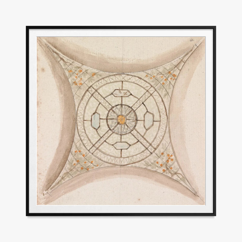 Bozzetto di Soffitto, Galleria Vaticana - Henry Swinburne, opera di Henry Swinburne (Art Nouveau), stampa con passepartout e cornice nera, 80x80cm