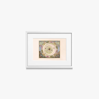Carta Celeste raffigurante il Modello dell'Universo dell'Astronomo Greco Arato - Andreas Cellarius, opera di Andreas Cellarius (Cartografia), stampa con passepartout e cornice bianca, 40x30cm