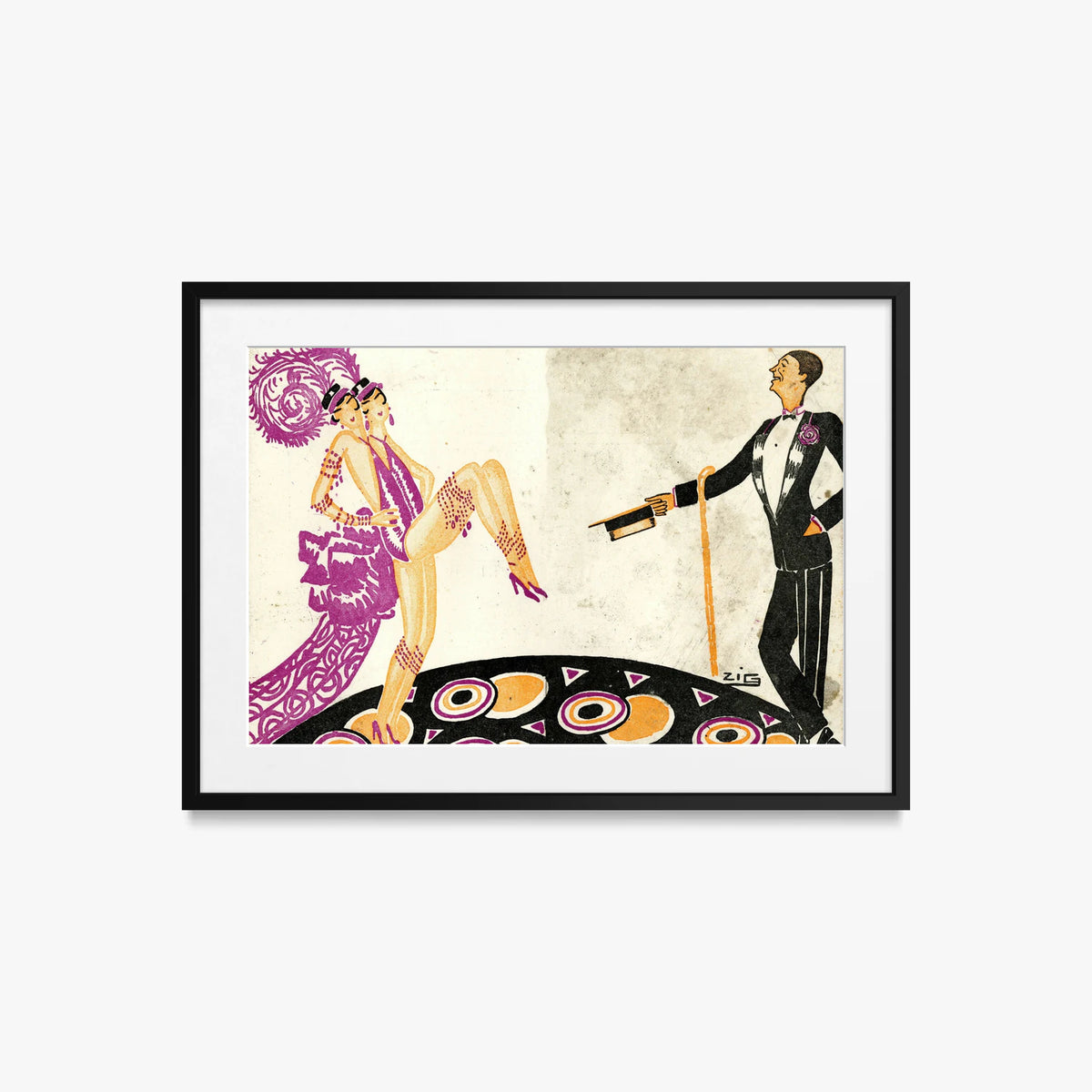 Casino de Paris - Zig, opera di Zig (Louis Gaudin) (Art Déco), stampa con passepartout e cornice nera, 70x50cm