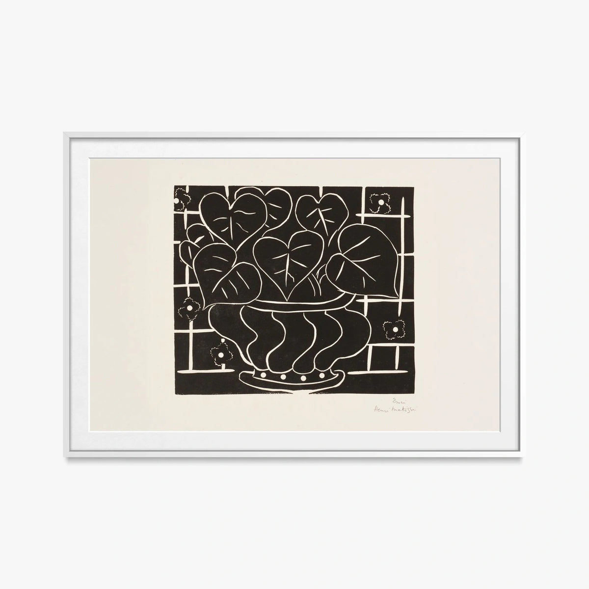 Cesto di Begonie I - Henri Matisse, opera di Henri Matisse (Art Déco), stampa con passepartout e cornice bianca, 115x80cm