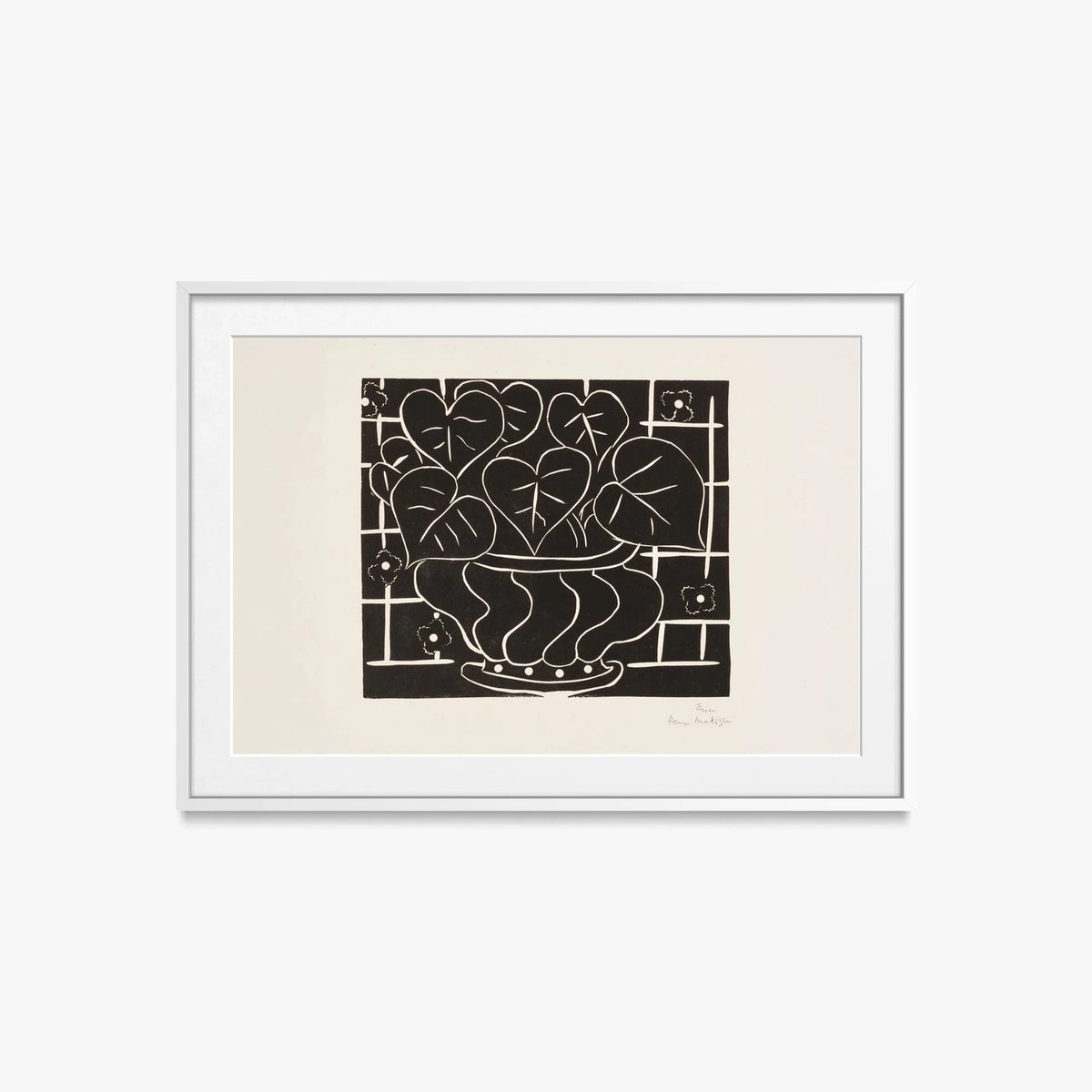 Cesto di Begonie I - Henri Matisse, opera di Henri Matisse (Art Déco), stampa con passepartout e cornice bianca, 85x60cm