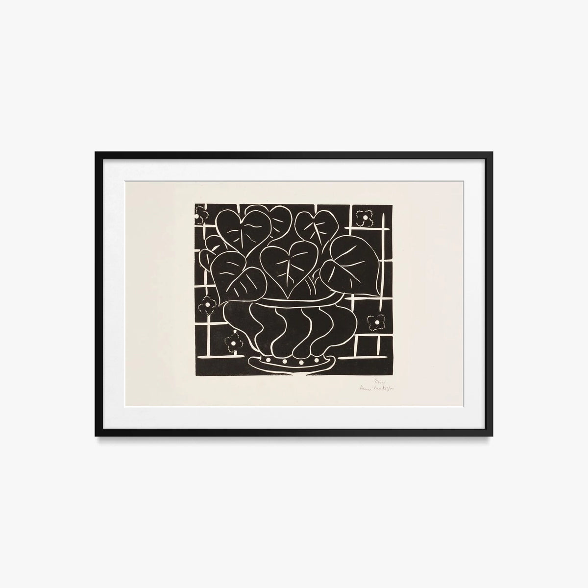 Cesto di Begonie I - Henri Matisse, opera di Henri Matisse (Art Déco), stampa con passepartout e cornice nera, 85x60cm