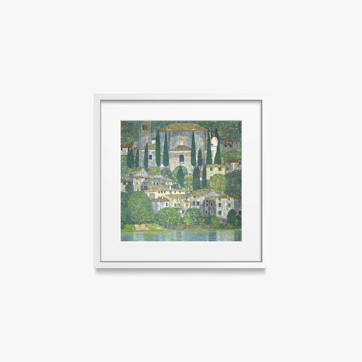 Chiesa a Cassone - Gustav Klimt, opera di Gustav Klimt (Secessione Viennese), stampa con passepartout e cornice bianca, 40x40cm