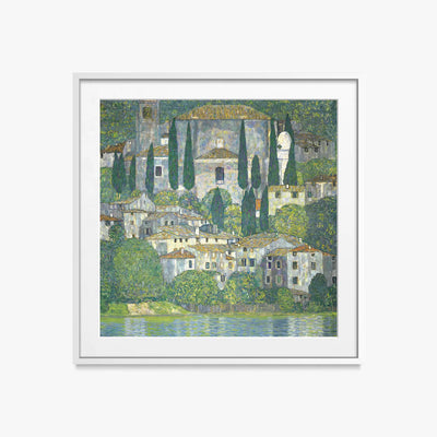 Chiesa a Cassone - Gustav Klimt, opera di Gustav Klimt (Secessione Viennese), stampa con passepartout e cornice bianca, 50x50cm