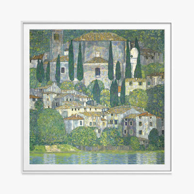 Chiesa a Cassone - Gustav Klimt, opera di Gustav Klimt (Secessione Viennese), stampa con passepartout e cornice bianca, 80x80cm