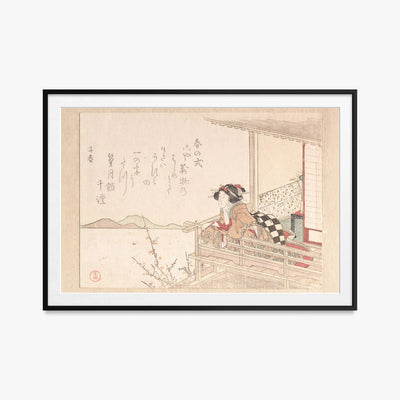Cortigiana alla Ringhiera di una Veranda - Kubo Shunman, opera di Kubo Shunman (Ukiyo-e), stampa con passepartout e cornice nera, 115x80cm