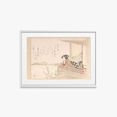 Cortigiana alla Ringhiera di una Veranda - Kubo Shunman, opera di Kubo Shunman (Ukiyo-e), stampa con passepartout e cornice bianca, 70x50cm