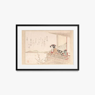 Cortigiana alla Ringhiera di una Veranda - Kubo Shunman, opera di Kubo Shunman (Ukiyo-e), stampa con passepartout e cornice nera, 70x50cm