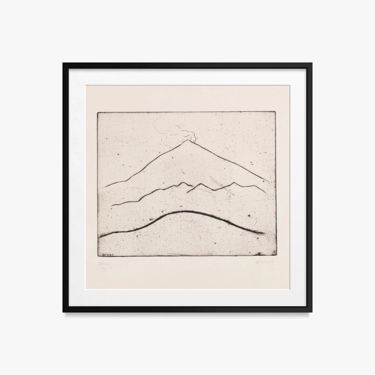 Etna - Walter Ophey, opera di Walter Ophey (Espressionismo), stampa con passepartout e cornice nera, 50x50cm
