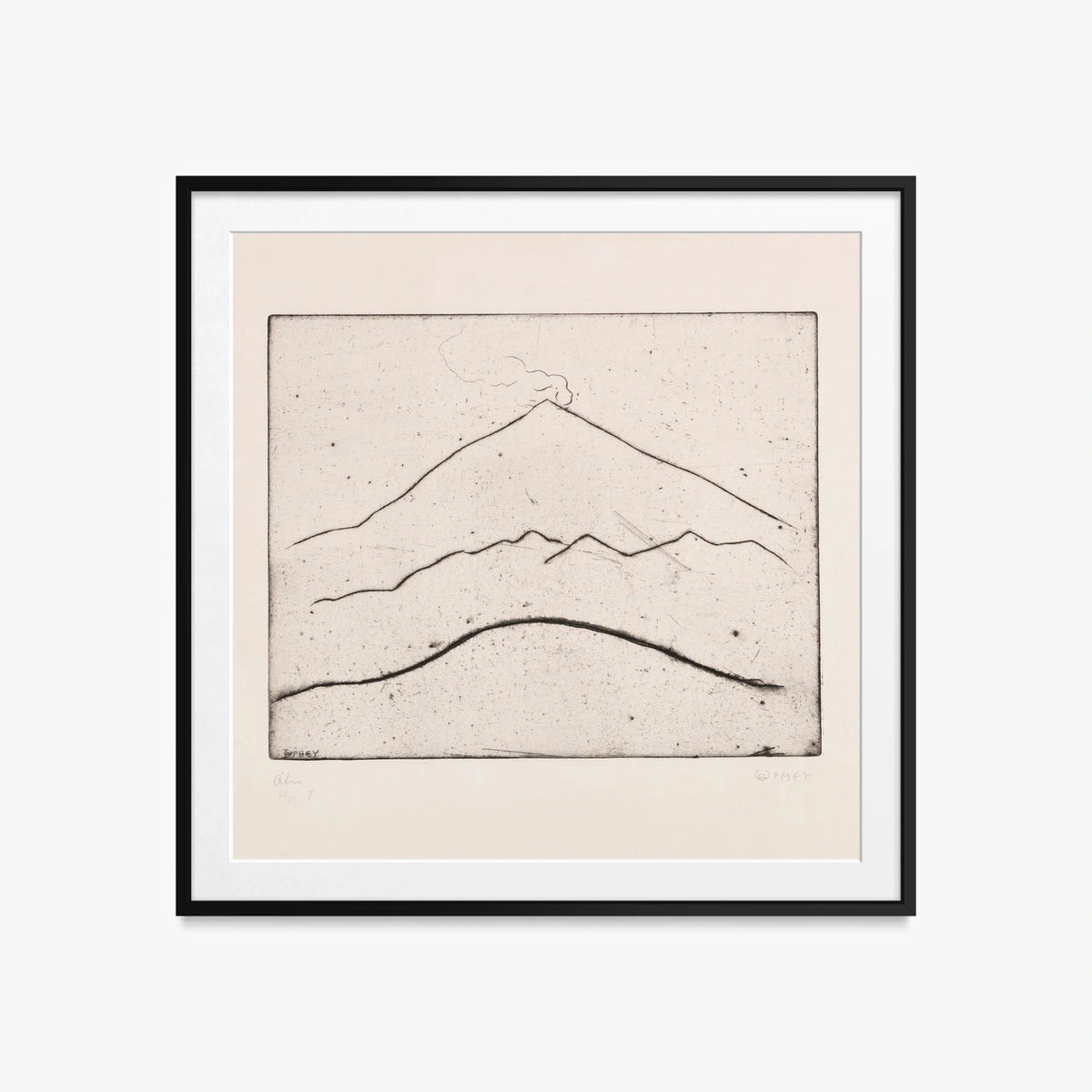 Etna - Walter Ophey, opera di Walter Ophey (Espressionismo), stampa con passepartout e cornice nera, 60x60cm