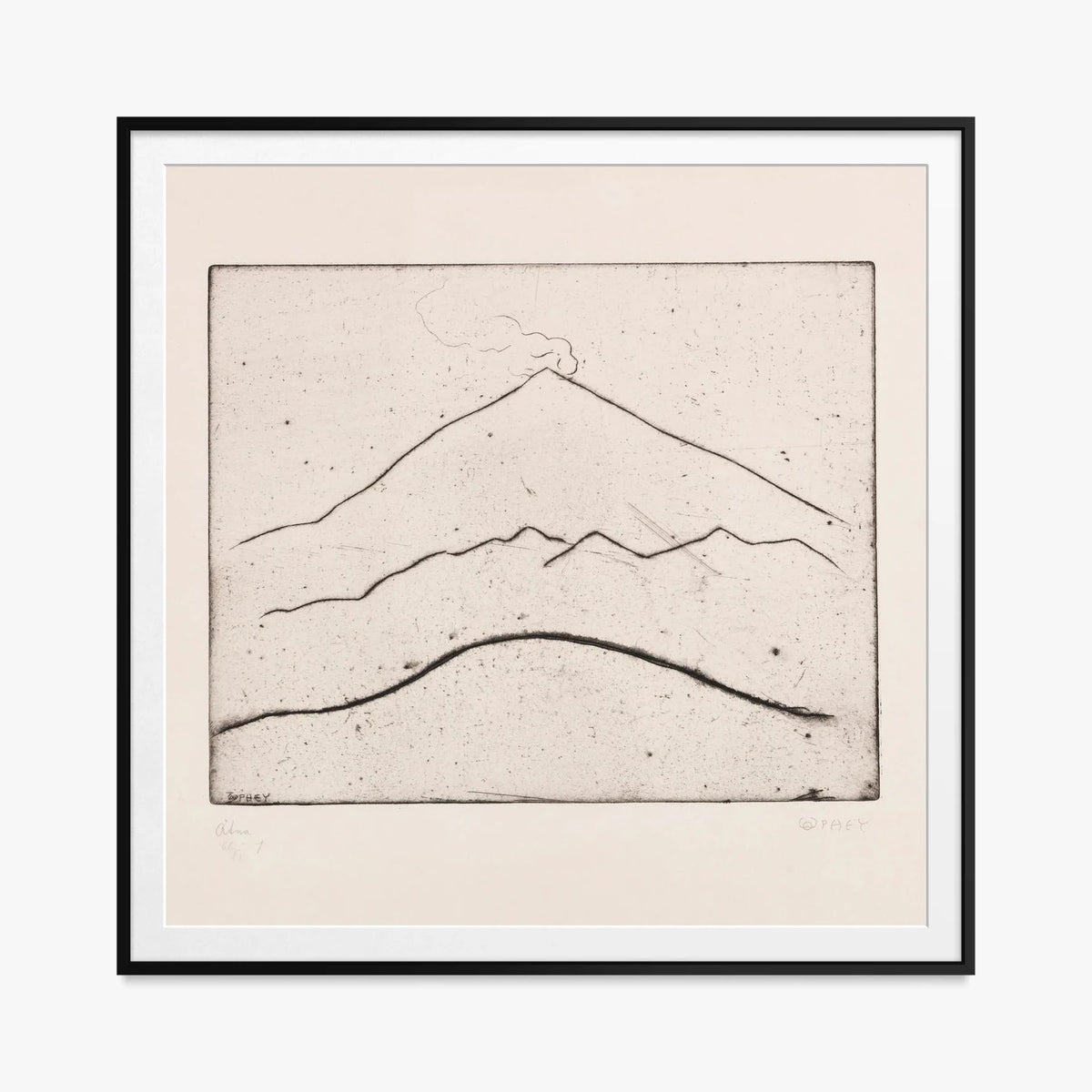 Etna - Walter Ophey, opera di Walter Ophey (Espressionismo), stampa con passepartout e cornice nera, 80x80cm