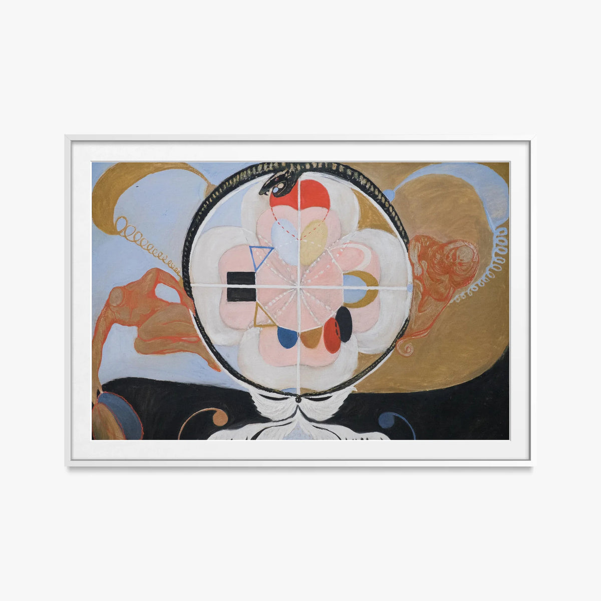 Evoluzione, n. 13, Gruppo VI - Hilma af Klint, opera di Hilma af Klint (Astrattismo), stampa con passepartout e cornice bianca, 115x80cm