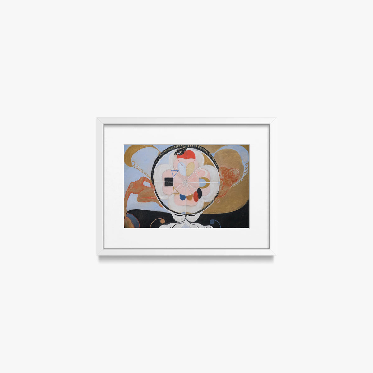 Evoluzione, n. 13, Gruppo VI - Hilma af Klint, opera di Hilma af Klint (Astrattismo), stampa con passepartout e cornice bianca, 40x30cm