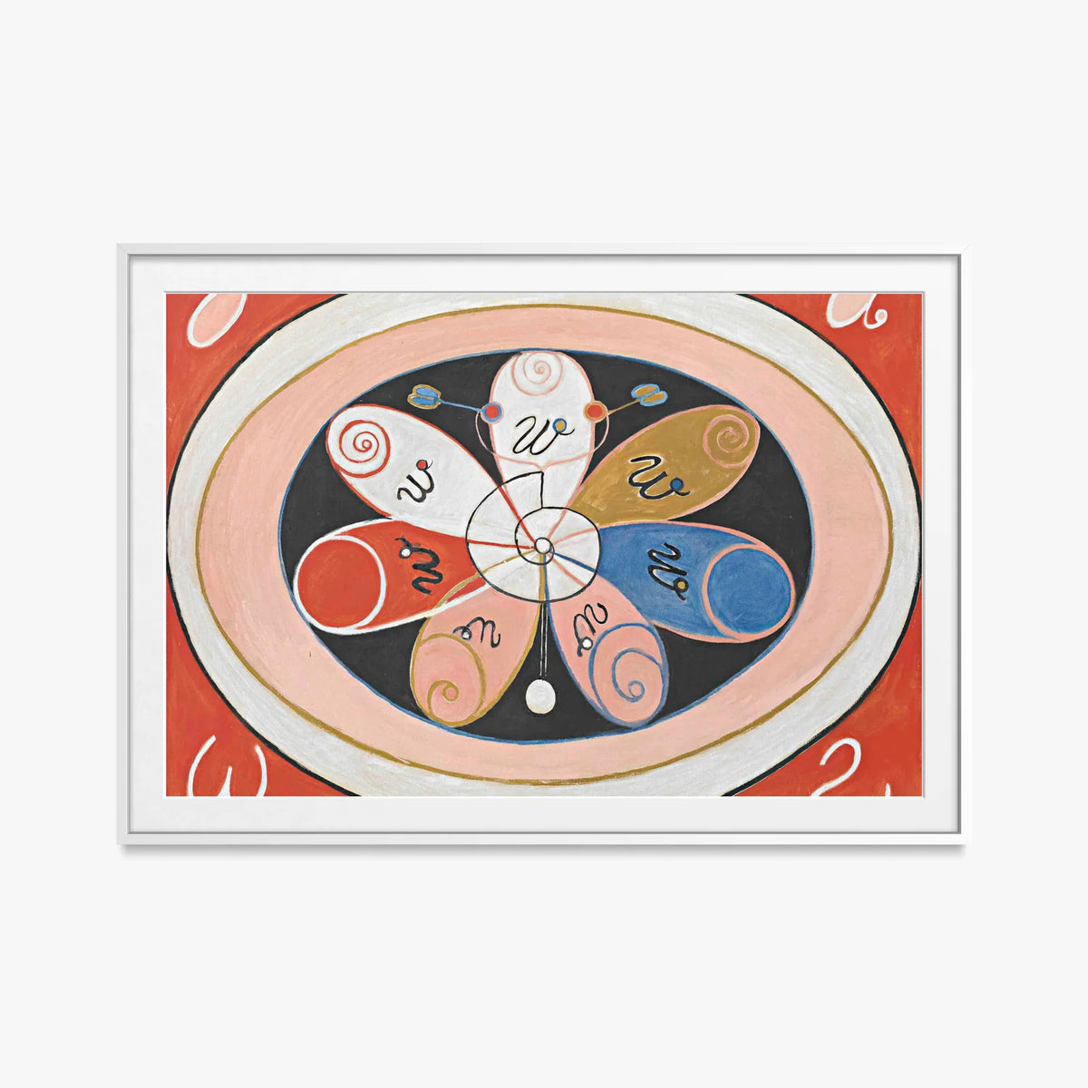 Evoluzione, n. 15, Gruppo VI - Hilma af Klint, opera di Hilma af Klint (Astrattismo), stampa con passepartout e cornice bianca, 115x80cm