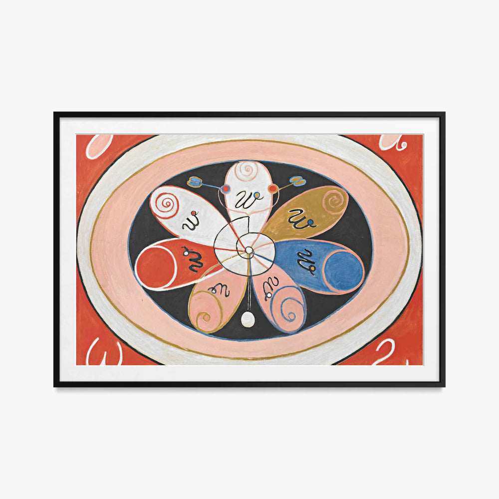 Evoluzione, n. 15, Gruppo VI - Hilma af Klint, opera di Hilma af Klint (Astrattismo), stampa con passepartout e cornice nera, 115x80cm