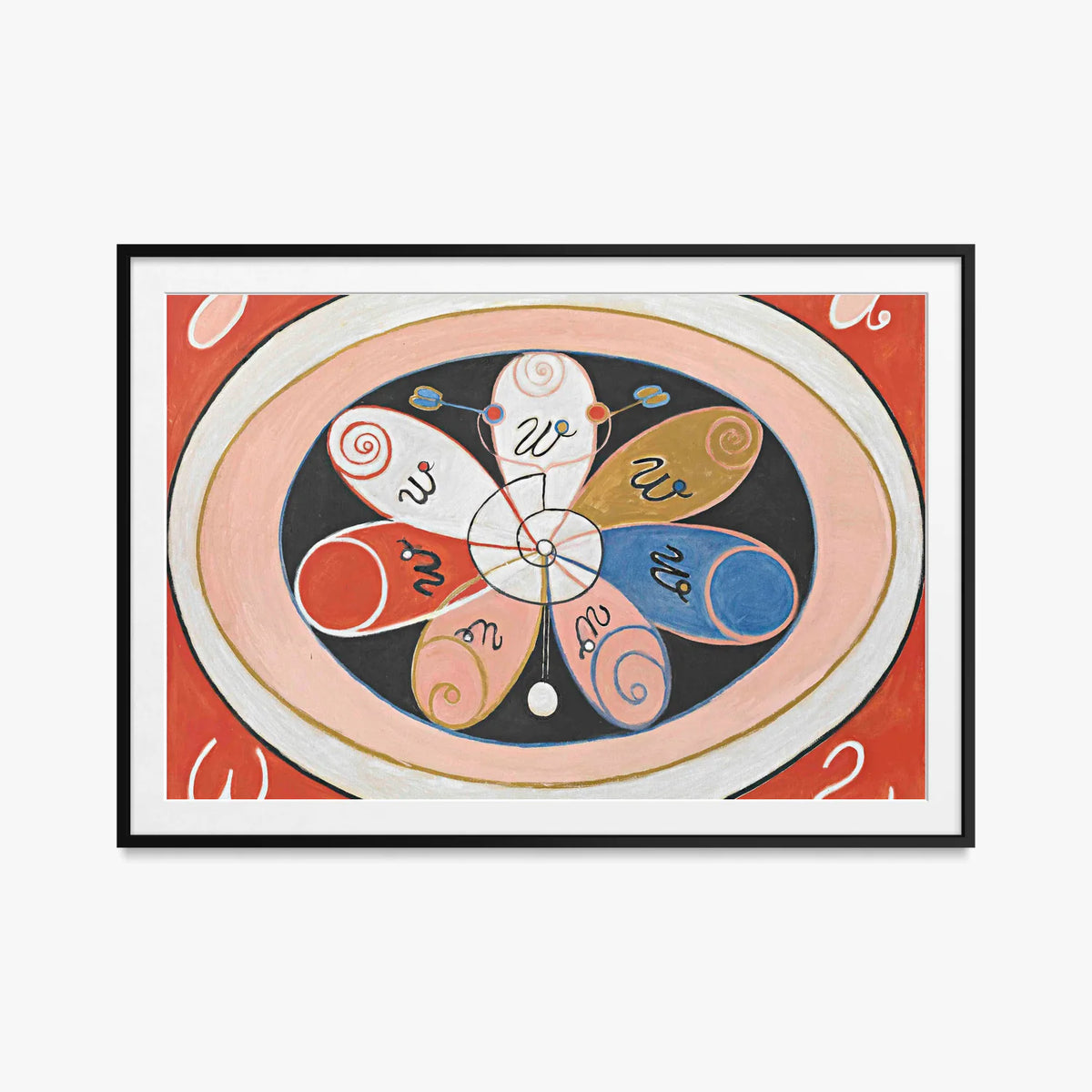 Evoluzione, n. 15, Gruppo VI - Hilma af Klint, opera di Hilma af Klint (Astrattismo), stampa con passepartout e cornice nera, 115x80cm