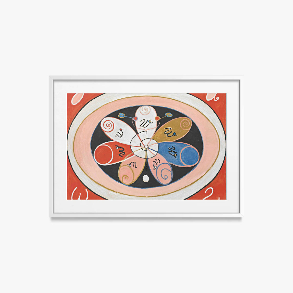 Evoluzione, n. 15, Gruppo VI - Hilma af Klint, opera di Hilma af Klint (Astrattismo), stampa con passepartout e cornice bianca, 70x50cm
