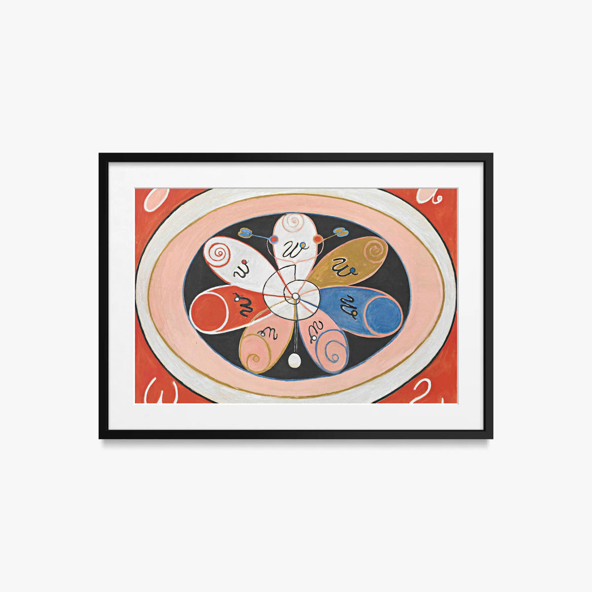Evoluzione, n. 15, Gruppo VI - Hilma af Klint, opera di Hilma af Klint (Astrattismo), stampa con passepartout e cornice nera, 70x50cm