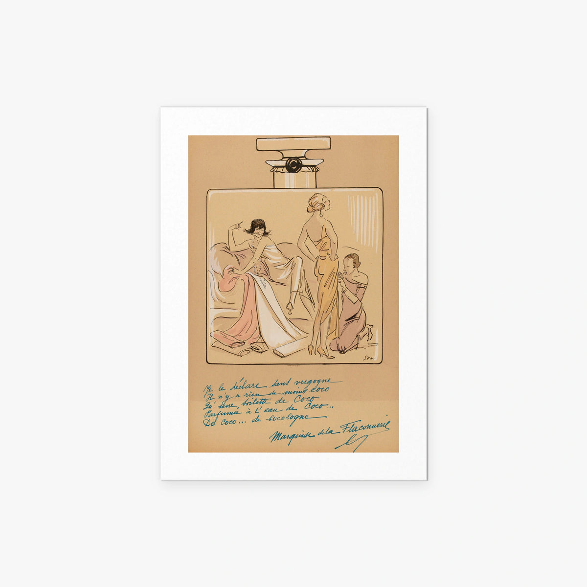 Flacone di Profumo, Coco Chanel - Sem, opera di Sem (Georges Goursat) (Illustrazione), stampa artistica su carta, 50x70cm