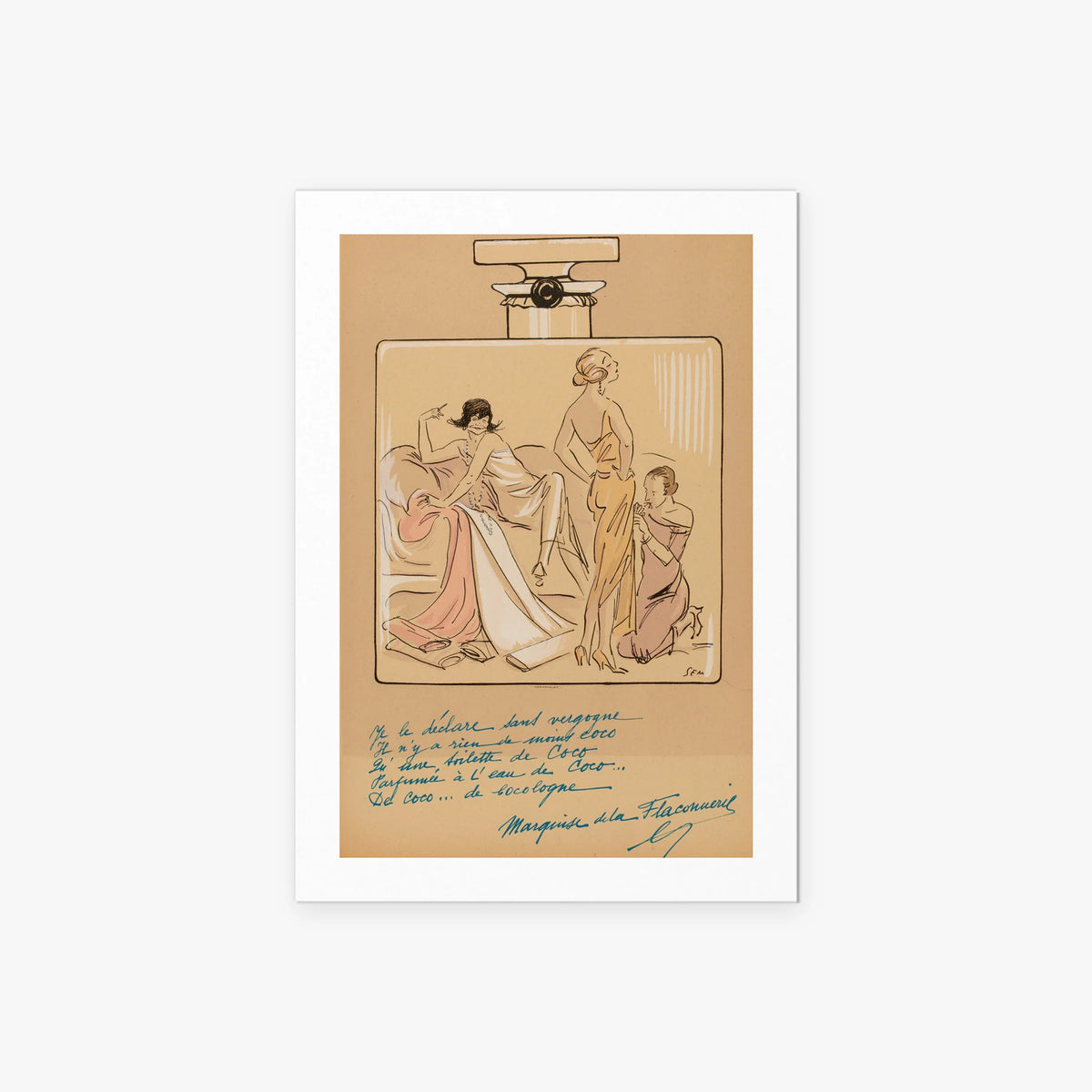 Flacone di Profumo, Coco Chanel - Sem, opera di Sem (Georges Goursat) (Illustrazione), stampa artistica su carta, 60x85cm