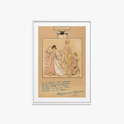 Flacone di Profumo, Coco Chanel - Sem, opera di Sem (Georges Goursat) (Illustrazione), stampa con passepartout e cornice bianca, 60x85cm