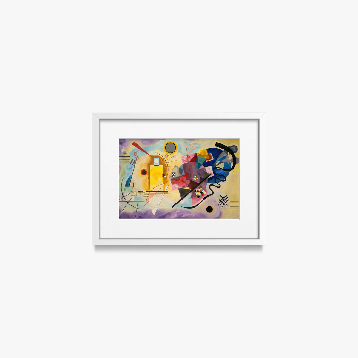 Giallo-Rosso-Blu - Wassily Kandinsky, opera di Wassily Kandinsky (Astrattismo), stampa con passepartout e cornice bianca, 40x30cm
