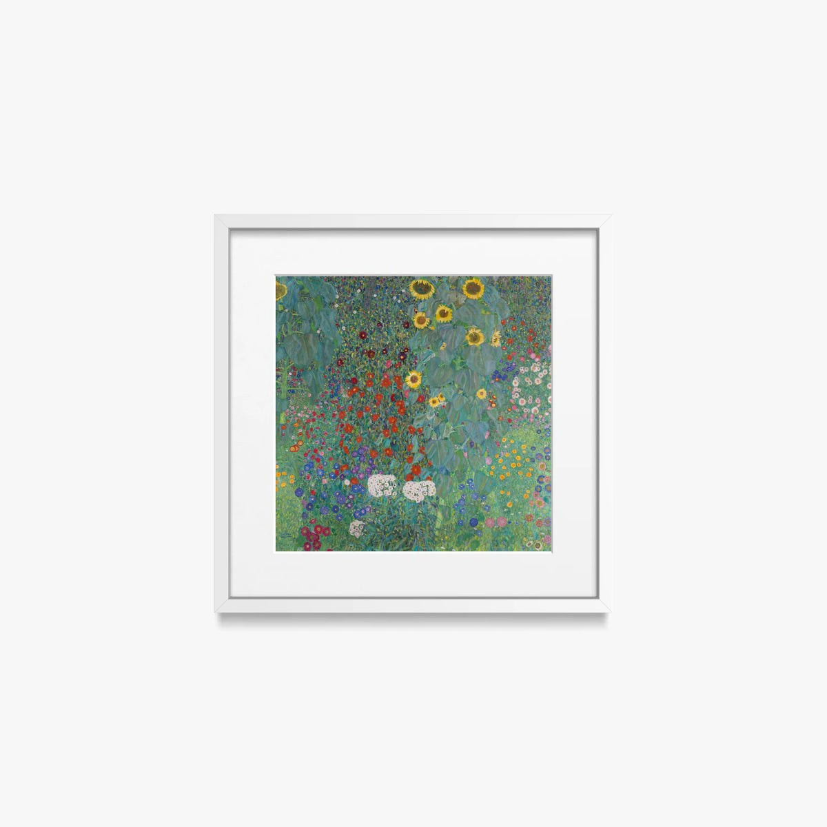 Giardino con Girasoli - Gustav Klimt, opera di Gustav Klimt (Secessione Viennese), stampa con passepartout e cornice bianca, 40x40cm