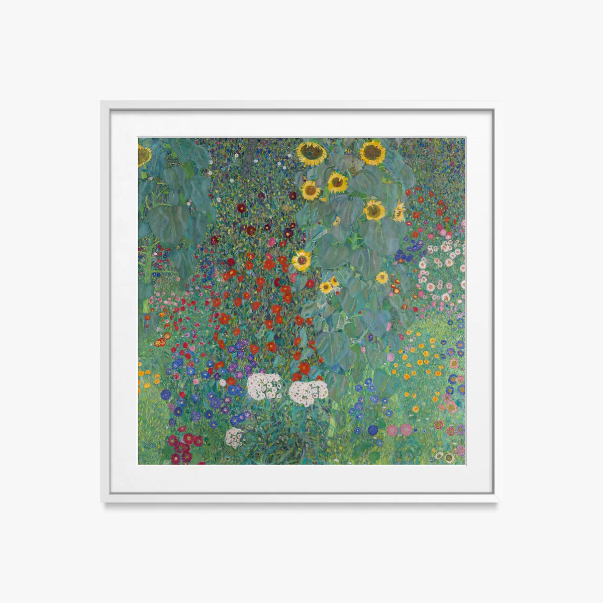 Giardino con Girasoli - Gustav Klimt, opera di Gustav Klimt (Secessione Viennese), stampa con passepartout e cornice bianca, 50x50cm