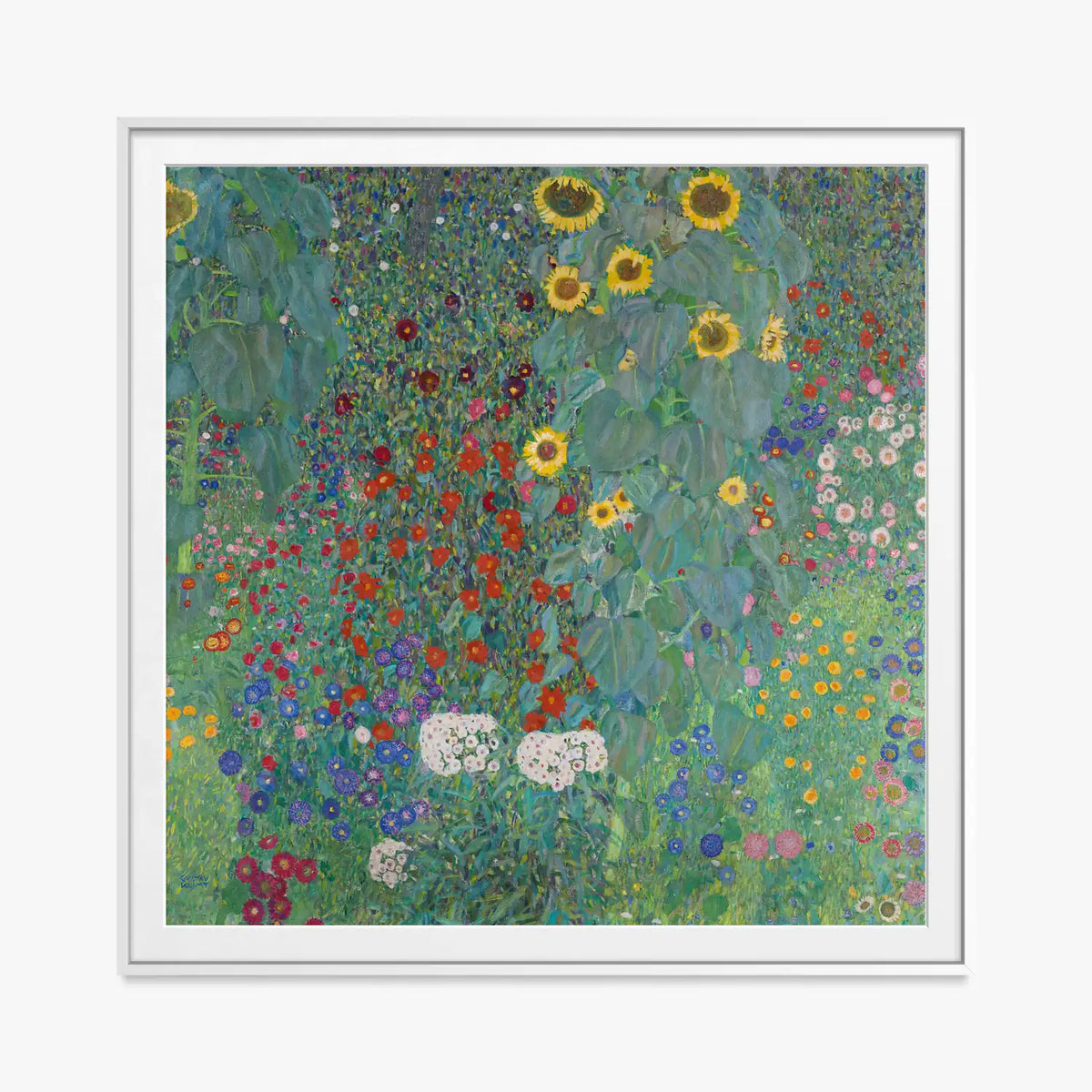Giardino con Girasoli - Gustav Klimt, opera di Gustav Klimt (Secessione Viennese), stampa con passepartout e cornice bianca, 80x80cm