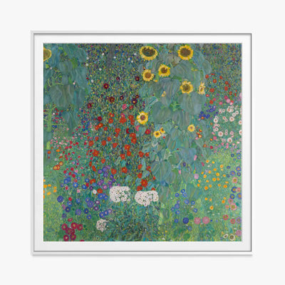 Giardino con Girasoli - Gustav Klimt, opera di Gustav Klimt (Secessione Viennese), stampa con passepartout e cornice bianca, 80x80cm
