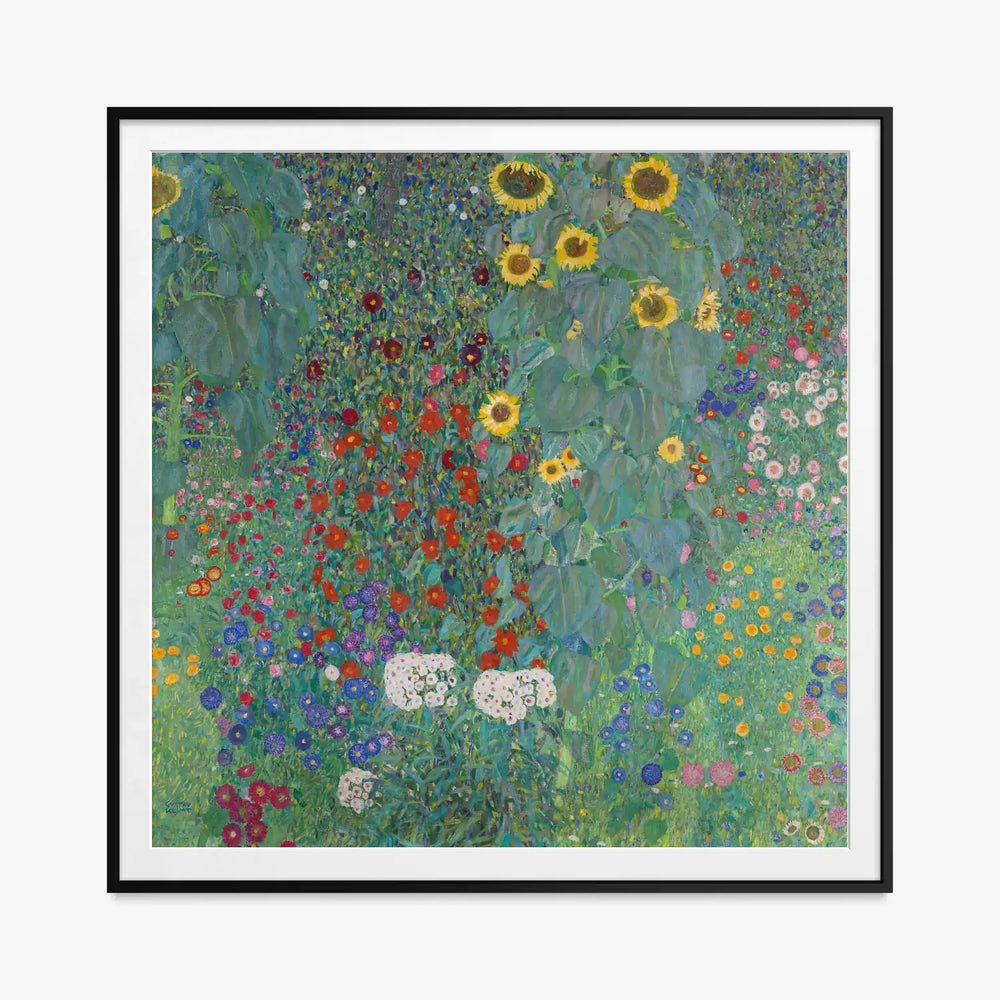 Giardino con Girasoli - Gustav Klimt, opera di Gustav Klimt (Secessione Viennese), stampa con passepartout e cornice nera, 80x80cm