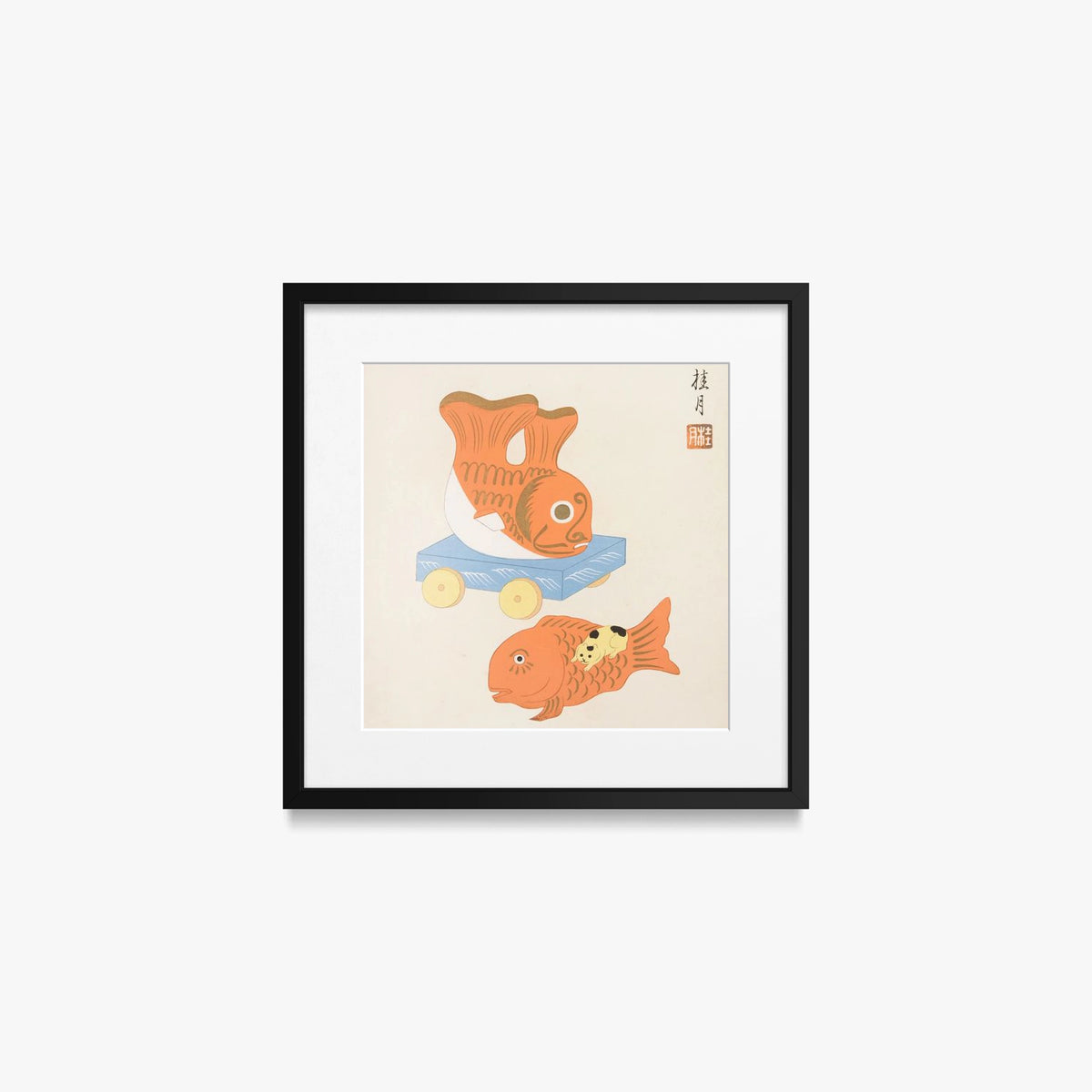 Giocattoli Popolari Giapponesi, Tav. 9 - Yamashita Hakuba, opera di Yamashita Hakuba (Ukiyo-e), stampa con passepartout e cornice nera, 40x40cm