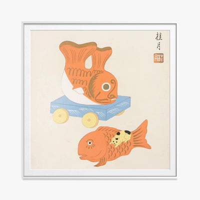 Giocattoli Popolari Giapponesi, Tav. 9 - Yamashita Hakuba, opera di Yamashita Hakuba (Ukiyo-e), stampa con passepartout e cornice bianca, 80x80cm
