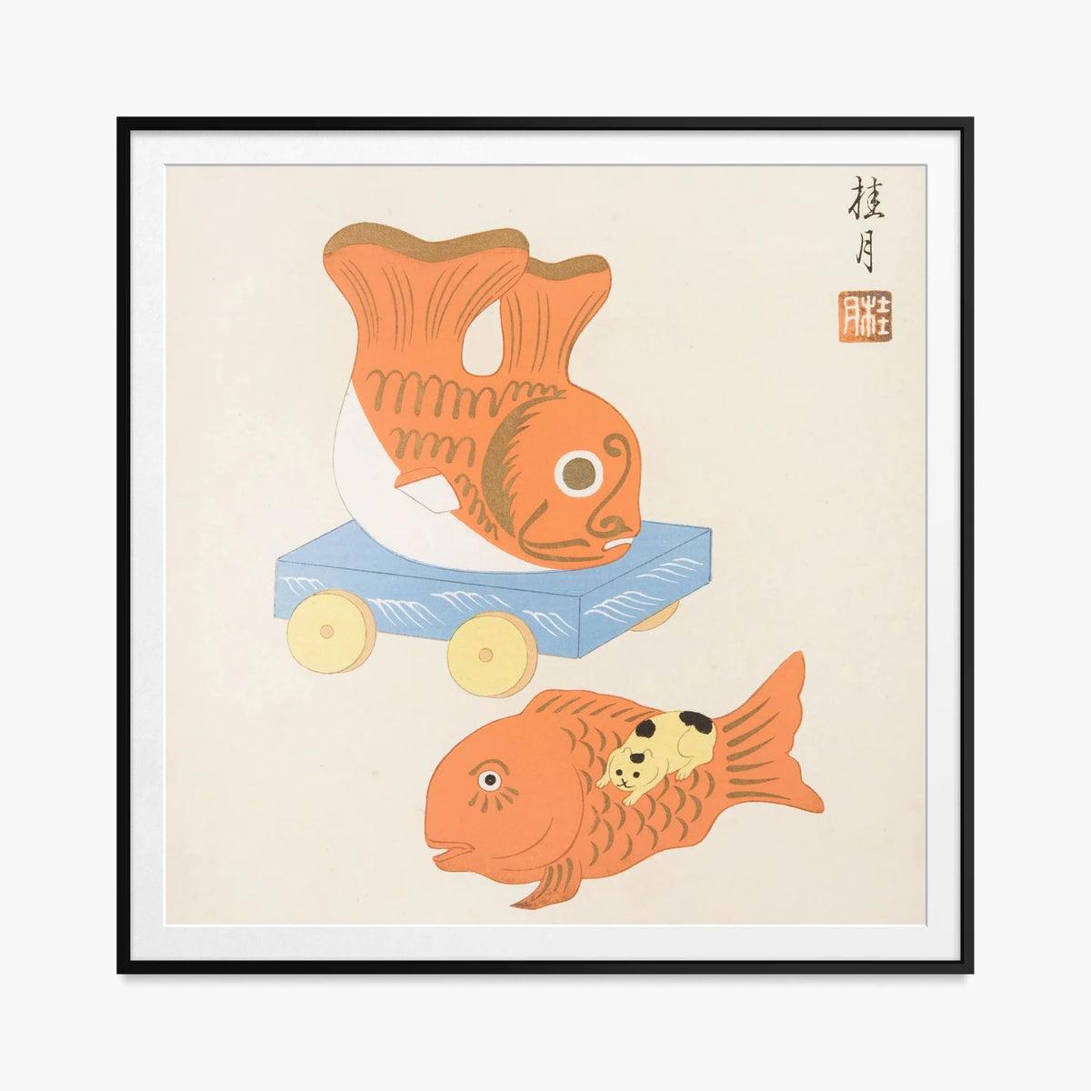 Giocattoli Popolari Giapponesi, Tav. 9 - Yamashita Hakuba, opera di Yamashita Hakuba (Ukiyo-e), stampa con passepartout e cornice nera, 80x80cm