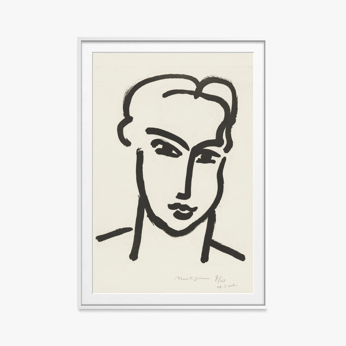 Grande Testa di Katia - Henri Matisse, opera di Henri Matisse (Art Déco), stampa con passepartout e cornice bianca, 80x115cm
