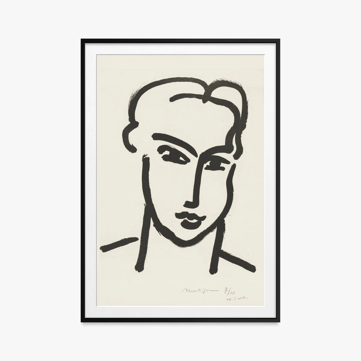 Grande Testa di Katia - Henri Matisse, opera di Henri Matisse (Art Déco), stampa con passepartout e cornice nera, 80x115cm