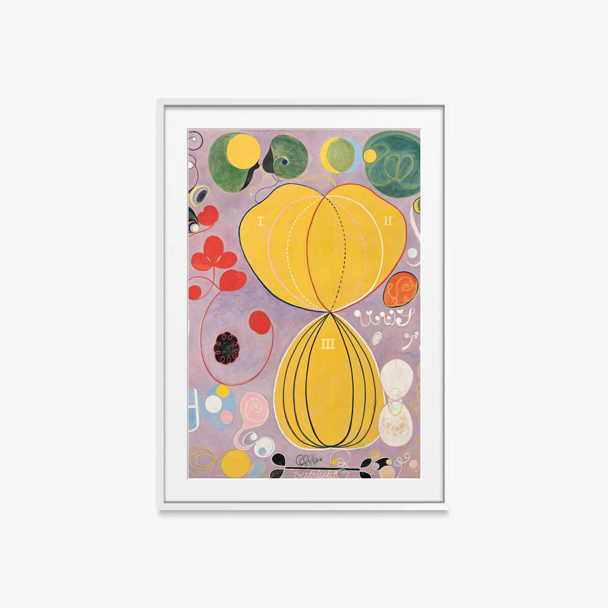I Dieci Più Grandi, n. 7, Età Adulta - Hilma af Klint, opera di Hilma af Klint (Astrattismo), stampa con passepartout e cornice bianca, 60x85cm
