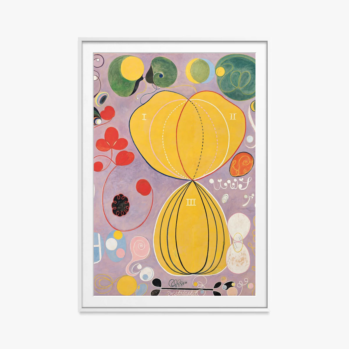I Dieci Più Grandi, n. 7, Età Adulta - Hilma af Klint, opera di Hilma af Klint (Astrattismo), stampa con passepartout e cornice bianca, 80x115cm