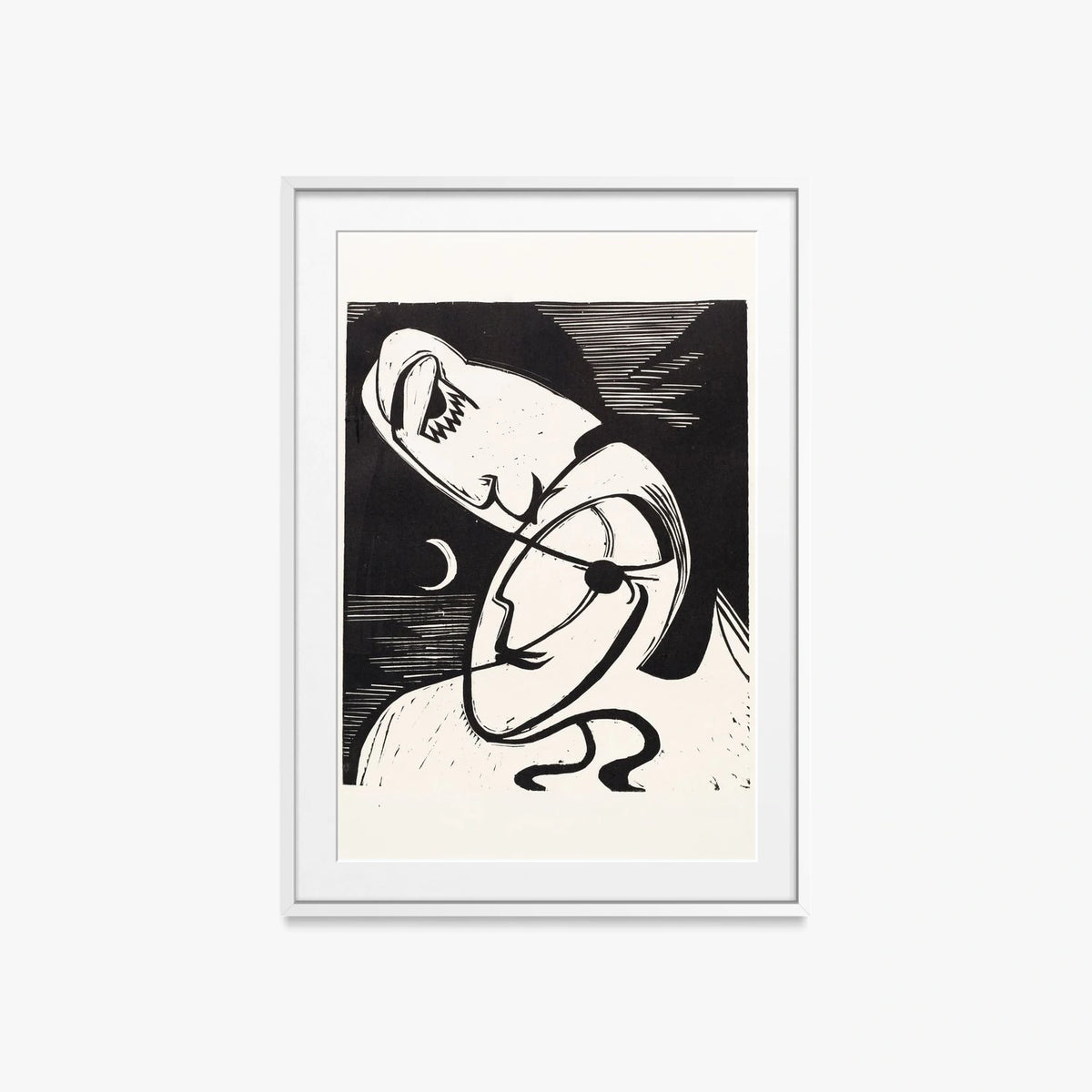 Il Bacio - Ernst Ludwig Kirchner, opera di Ernst Ludwig Kirchner (Espressionismo), stampa con passepartout e cornice bianca, 60x85cm